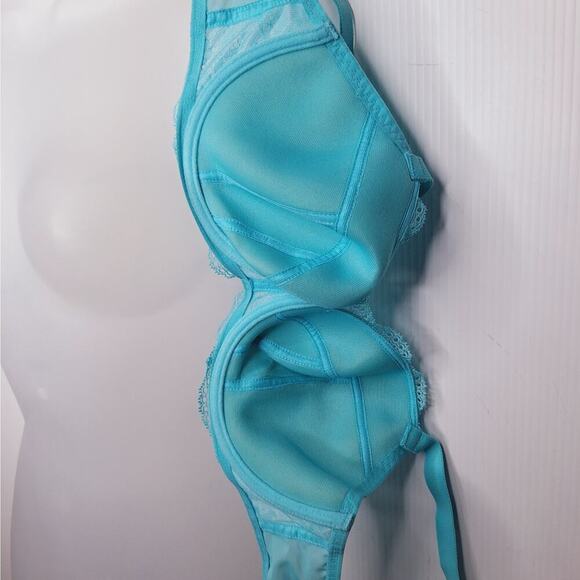 Freya Fancies Half Cup Padded Bra 32DD Azure Blue Green Lace Coquette Underwire - Picture 5 of 8